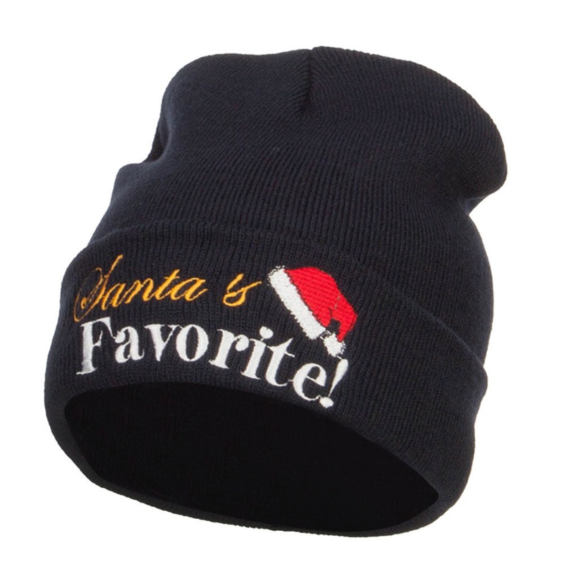 Santa’s Favorite Embroidered Long Beanie Navy One Size
