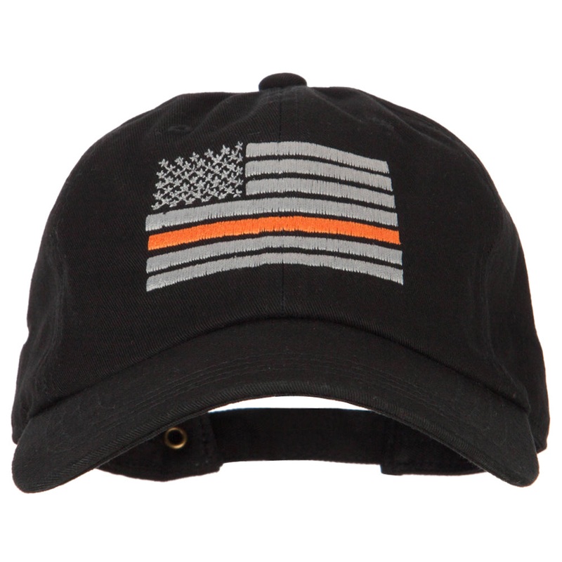 Thin Orange Line American Flag Embroidered Unstructured Cotton Washed Cap Black One Size