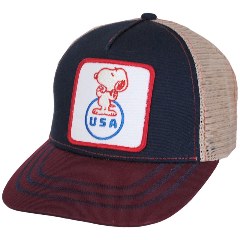 USA Snoopy Mesh Trucker Snapback Baseball Cap NAVY ADJUSTABLE
