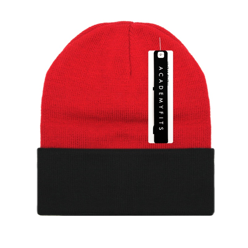 Academy Fits Knit Beanie Cuffed 12 inch 6011T Red/Black