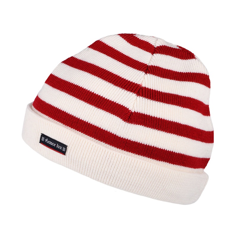 Armor Lux Kids Lannion Striped Beanie Hat – Natural-Red Kids – 1-Size
