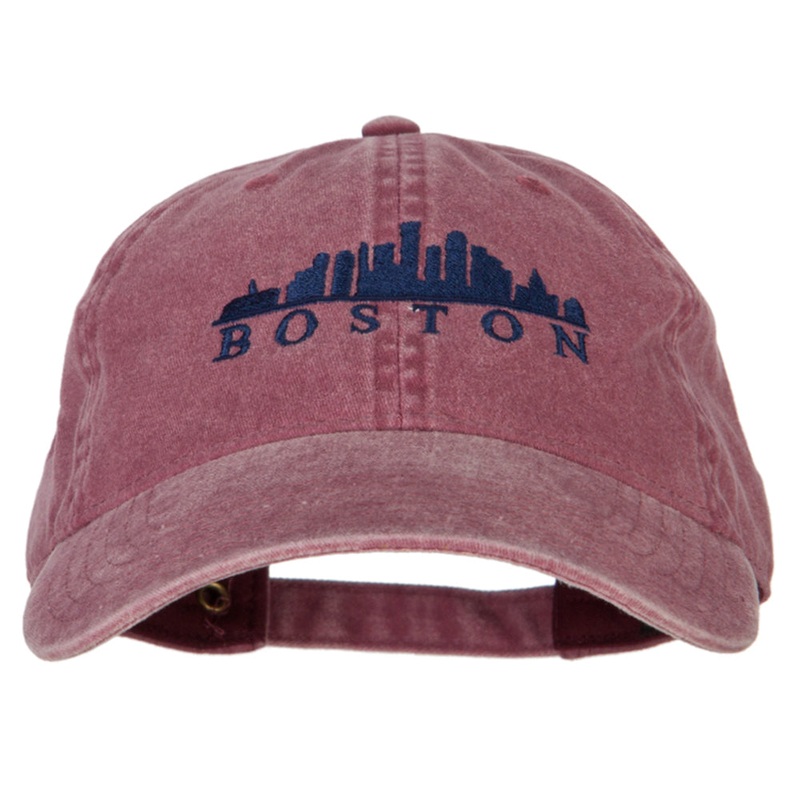 Boston Skyline Embroidered Washed Cotton Twill Cap Maroon One Size