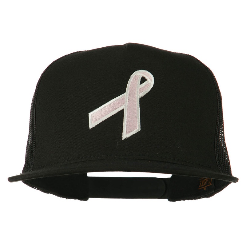 Breast Cancer Ribbon Embroidered Mesh Cap Black One Size