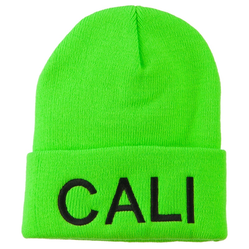 Cali Embroidered Neon Long Beanie Green One Size