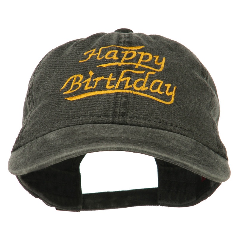 Happy Birthday Embroidered Washed Cap Black One Size