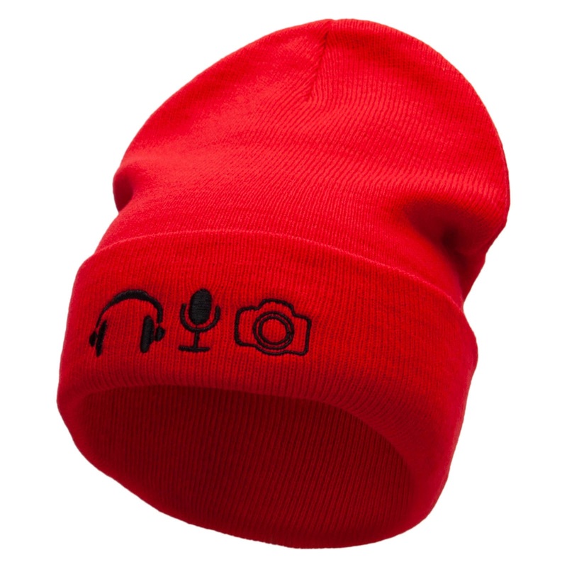 Livestream Tools Embroidered 12 Inch Long Knitted Beanie Red One Size