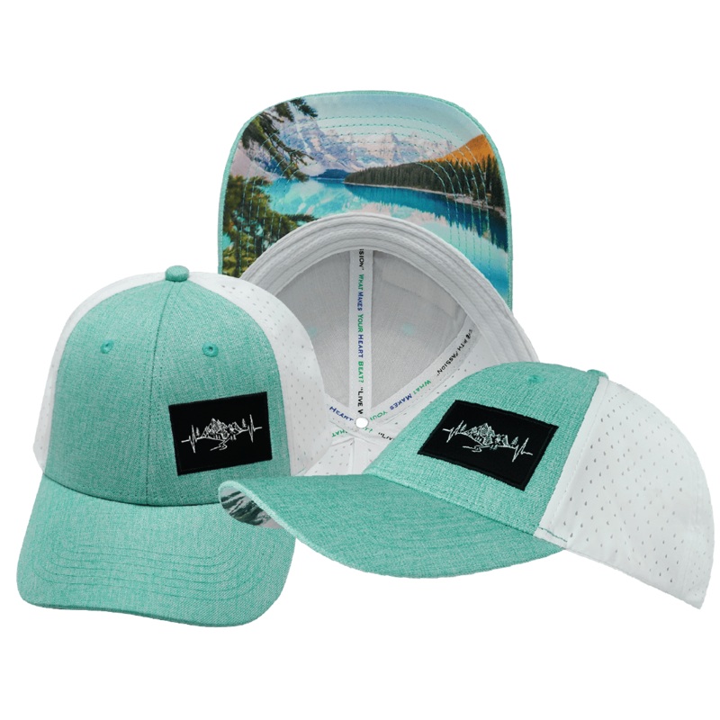 Mountains Hat – Low Profile – Ponytail – Teal / White – Laser Mesh