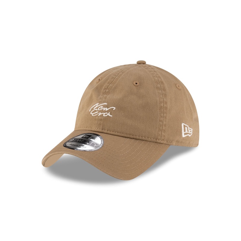 New Era Cap Handwritten Khaki 9TWENTY Easy Snap Hat One Size