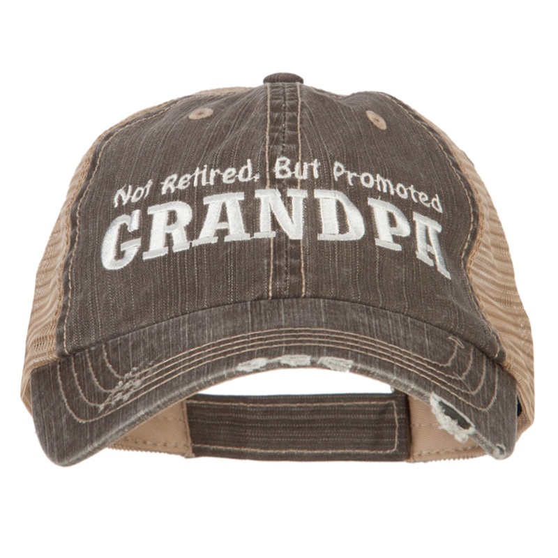 Not Retired Promoted Grandpa Embroidered Low Cotton Mesh Cap Brown Khaki One Size