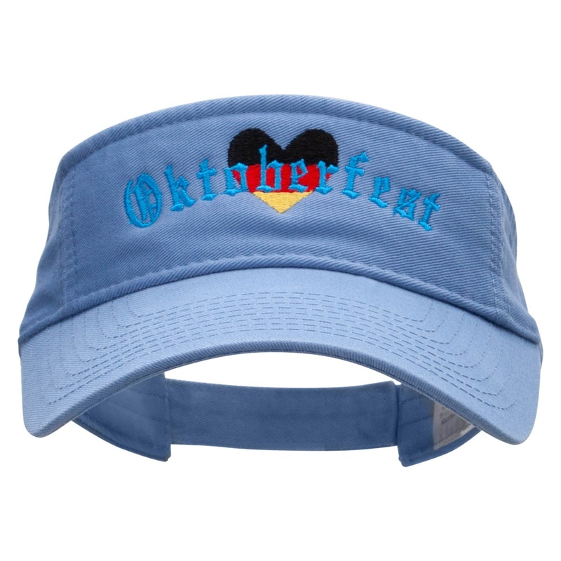 Oktoberfest Heart Embroidered Pro Style Cotton Twill Washed Visor Lt Blue One Size