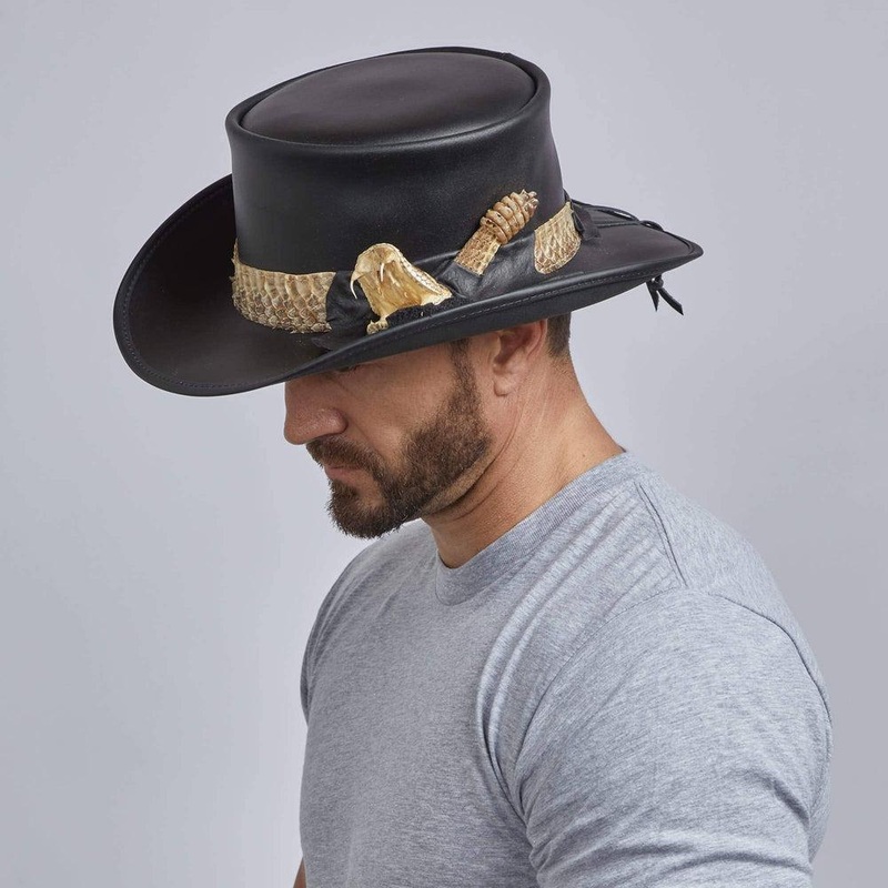 Pale Rider Rattlesnake | Leather Top Hat with Rattlesnake Hat Band Black SM