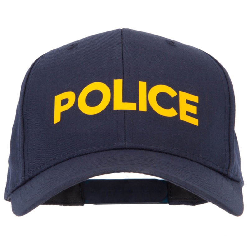 Police Letter Design Heat Transfer 6 Panel Pro Style Cotton Twill Cap Navy One Size