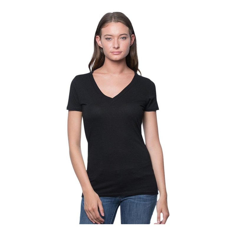 Royal Apparel Womens 50/50 Blend V-Neck T-Shirt  Style 17030W Made in USA Black XS