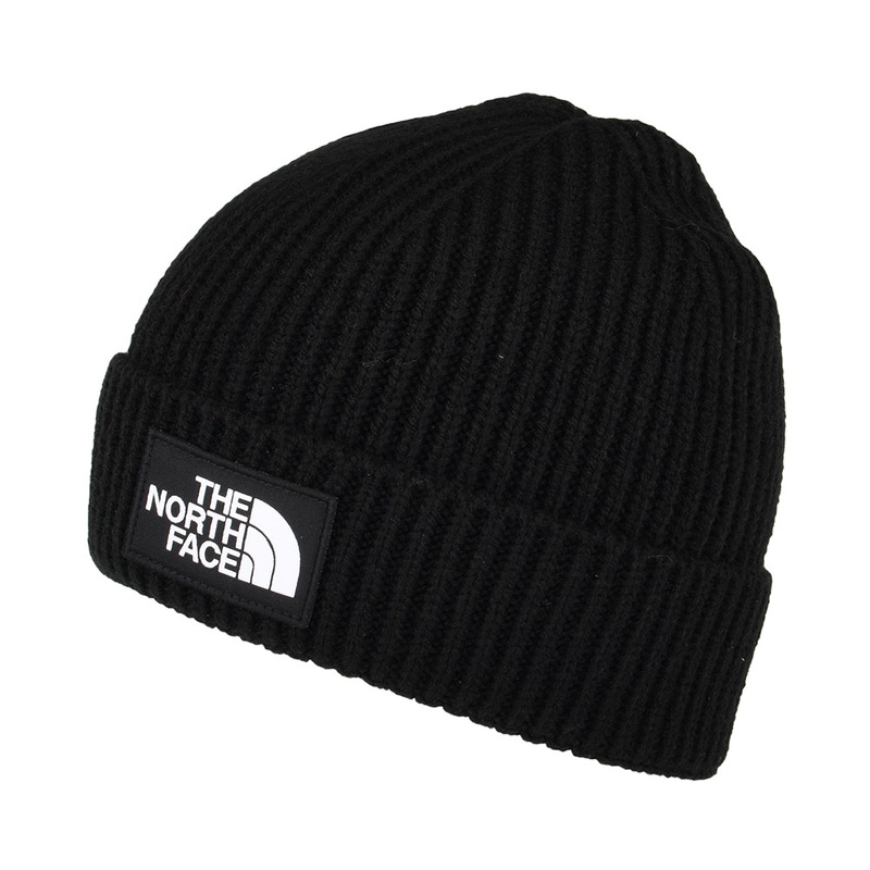 The North Face Hats TNF Logo Box Cuffed Fisherman Beanie Hat – Black 1-Size
