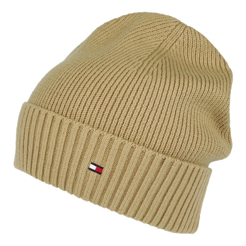 Tommy Hilfiger Hats Pima Essential Flag Cotton Cashmere Beanie Hat – Tan 1-Size