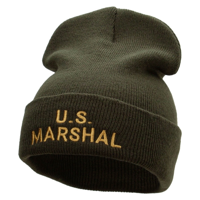 US Marshals Embroidered 12 Inch Solid Long Beanie Made in USA Olive One Size