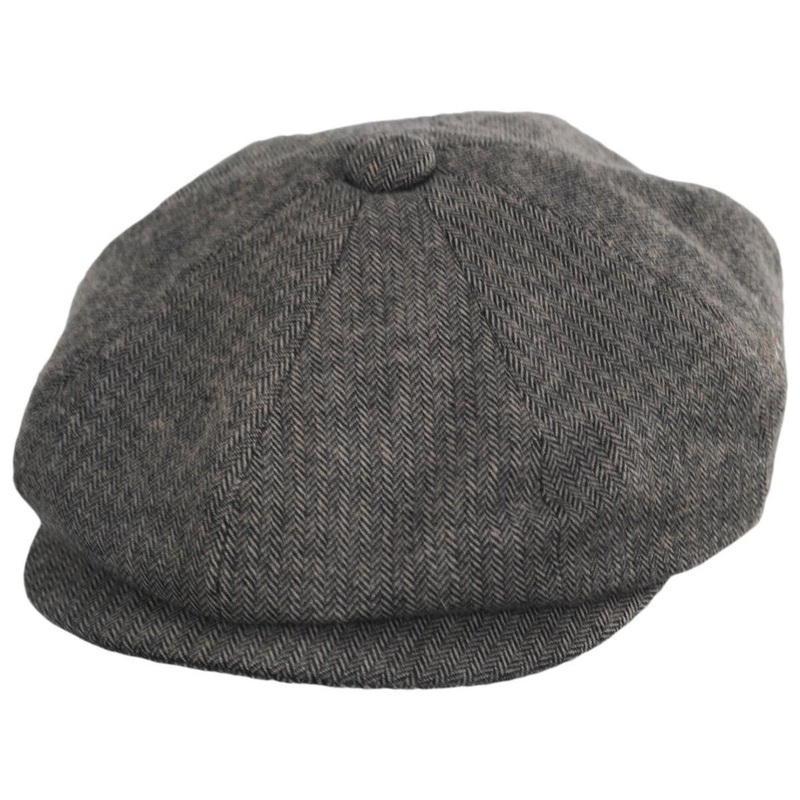 Wholesale Cardiff Cotton Herringbone Newsboy Cap B2B Pre-Pack BLACK/GREY 1S-3M-4L-3XL-1XXL