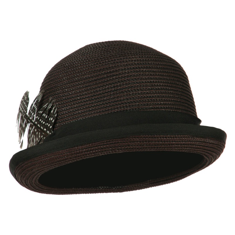 Women’s Feather Bowler Fedora Black Brown One Size