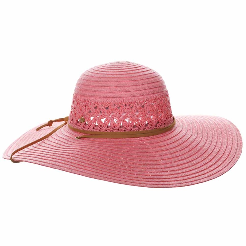 Women’s Straw Beach Hat with Chin Cord – Cappelli Straworld Fuchsia OS (57 cm)
