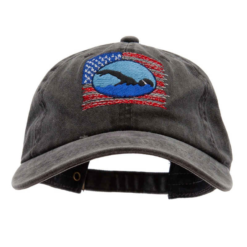 American Swimmer Embroidered Unstructured Pigment Dyed Cotton Cap Black One Size