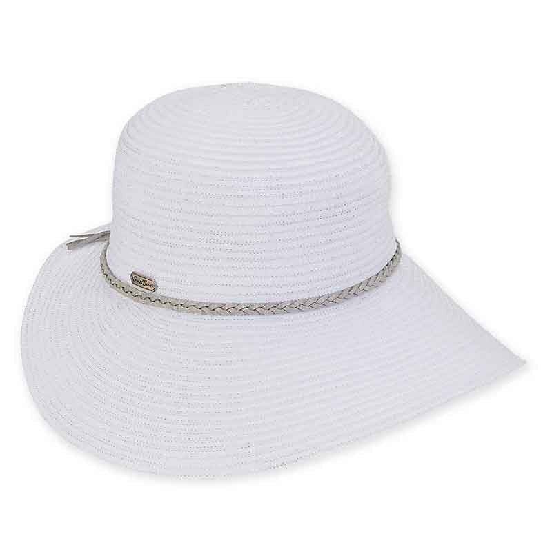 Asymmetrical Brim Ribbon Hat with Metallic Thread – Sun ‘N’ Sand Hat White Medium (57 cm)