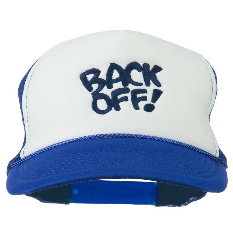 Back Off Embroidered Foam Mesh Cap Royal White One Size