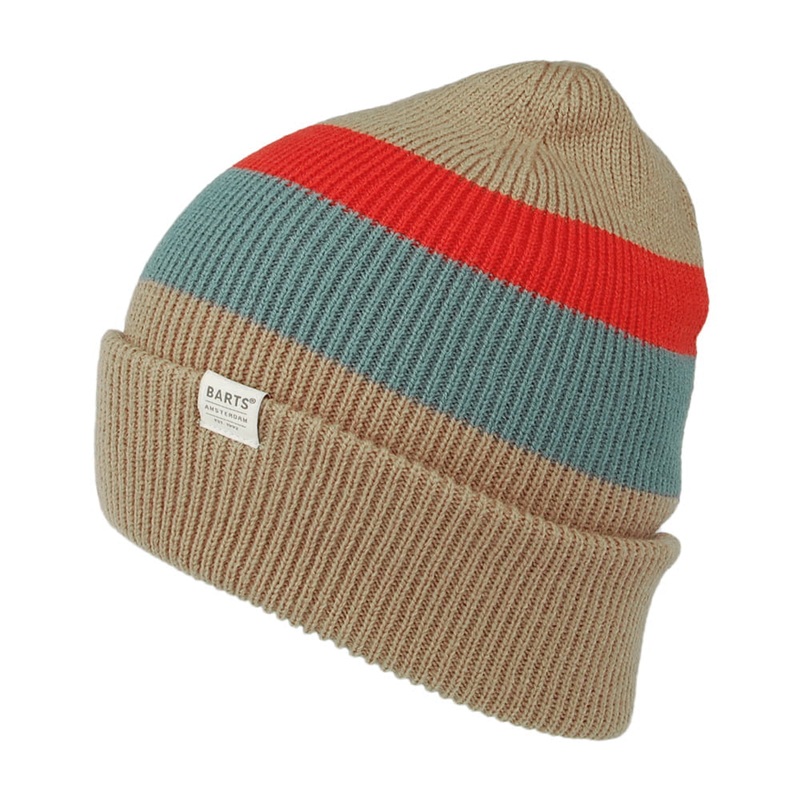 Barts Hats Cowie Striped Cuff Knit Beanie Hat – Camel 1-Size