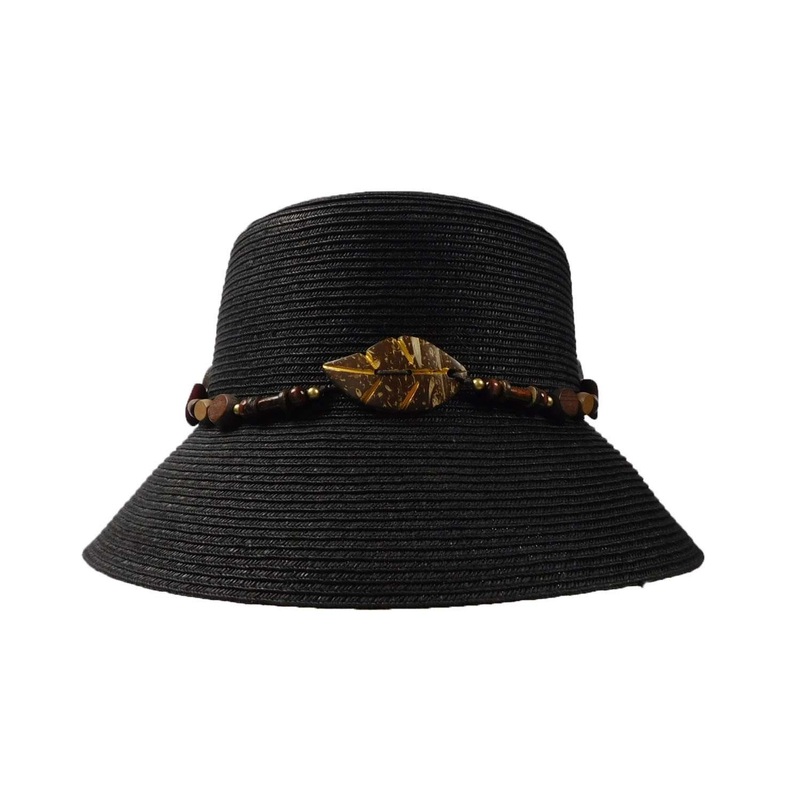 Black Summer Hat with Wood Beads Black M/L (57 – 58 cm)