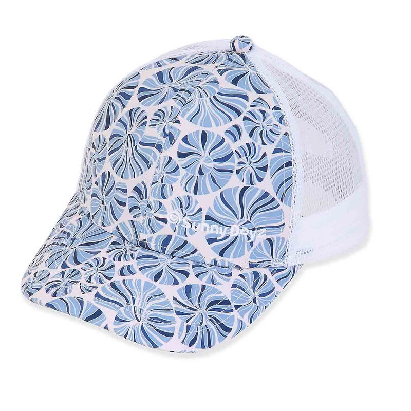 Blue Shells Print Trucker’s Cap for Small Heads – Sunny Dayz Hat Blue Small (54 cm)