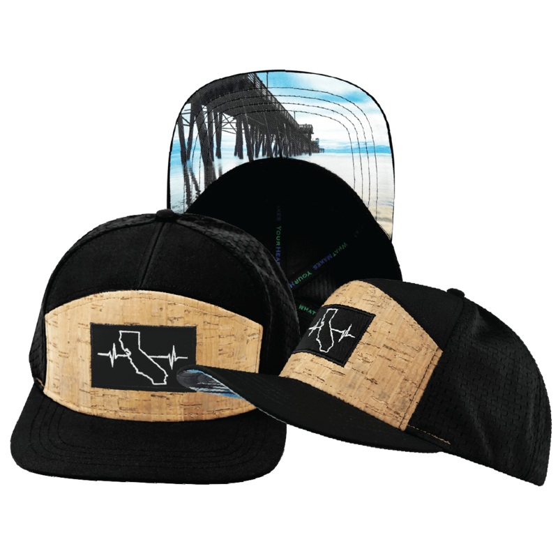 California Hat – Flat Bill – Cork – Black – Jersey Mesh