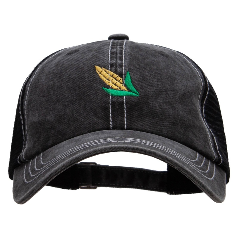 Corn Embroidered Pigment Dyed Mesh Cap Black Black One Size