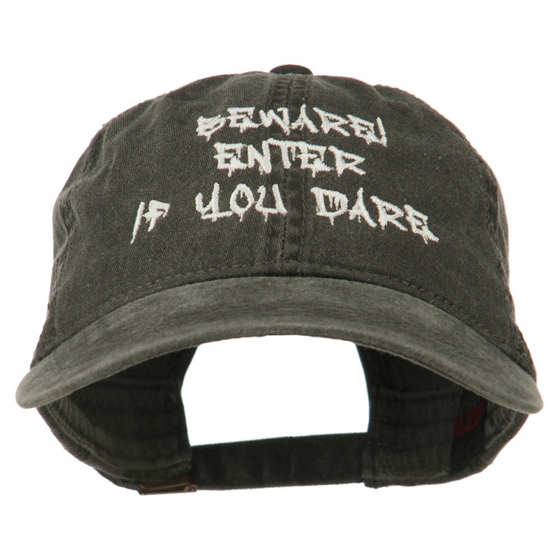 Halloween Beware Enter If You Dare Embroidered Washed Dyed Cap Black One Size