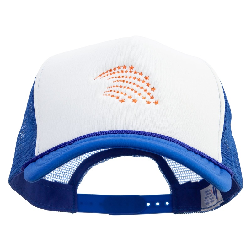 Orange Falling Star Embroidered Summer Foam Mesh Trucker Cap Royal White One Size