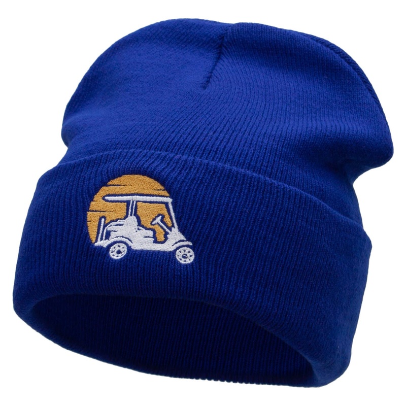 Rise and Golf Embroidered 12 Inch Long Knitted Beanie Royal One Size