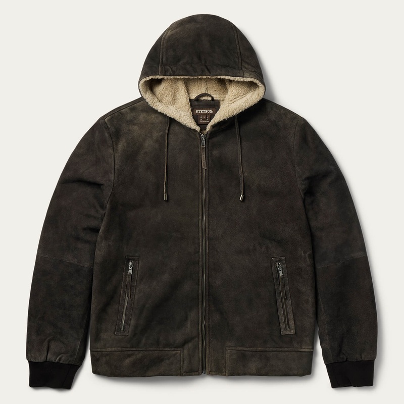 Suede Hooded Jacket Brown S
