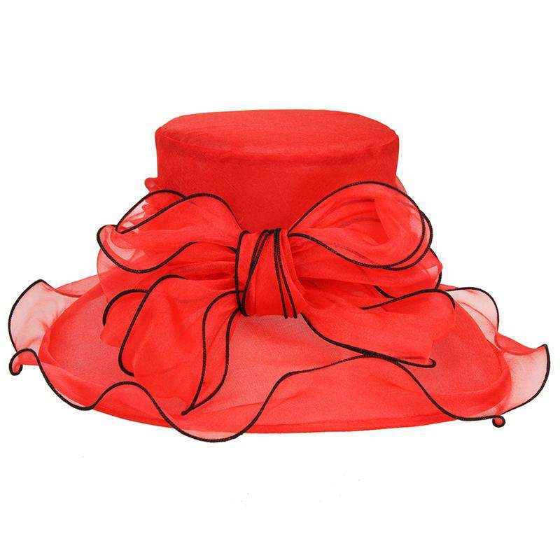 Two Tone Bow Organza Dress Hat Red