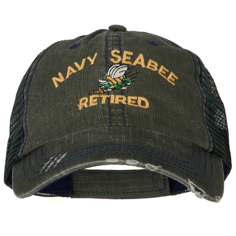 US Navy Seabee Retired Embroidered Low Profile Cotton Mesh Cap Green One Size