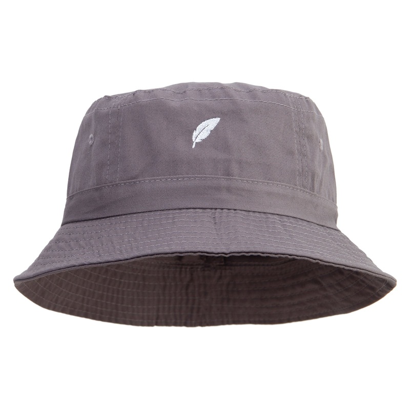 Bird Feather Embroidered Pigment Dyed Bucket Hat Charcoal One Size