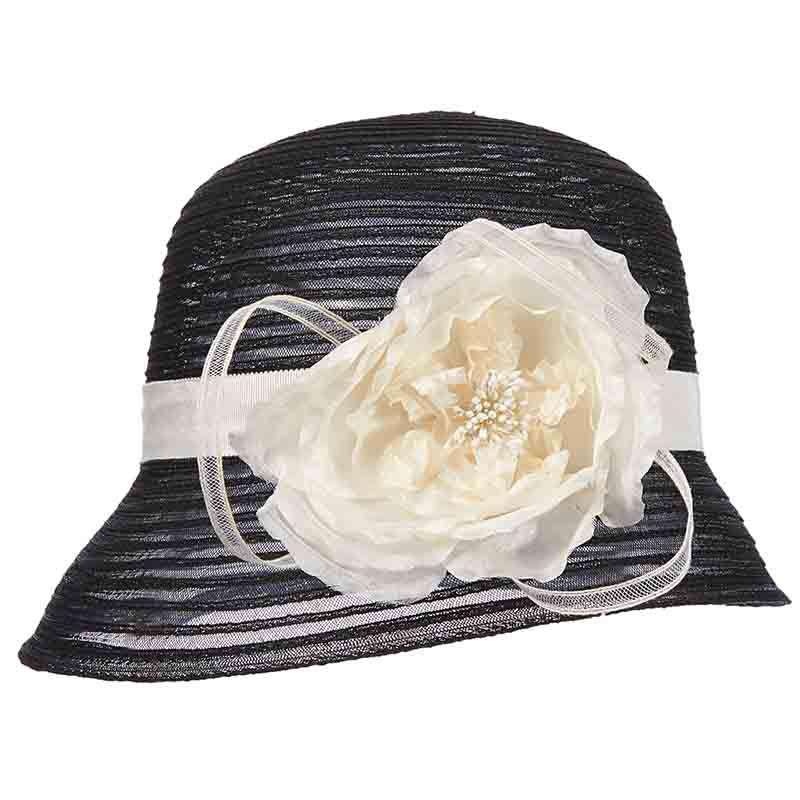 Crinoline Cloche Style Dress Hat with Flower Accent – Scala Hats Black