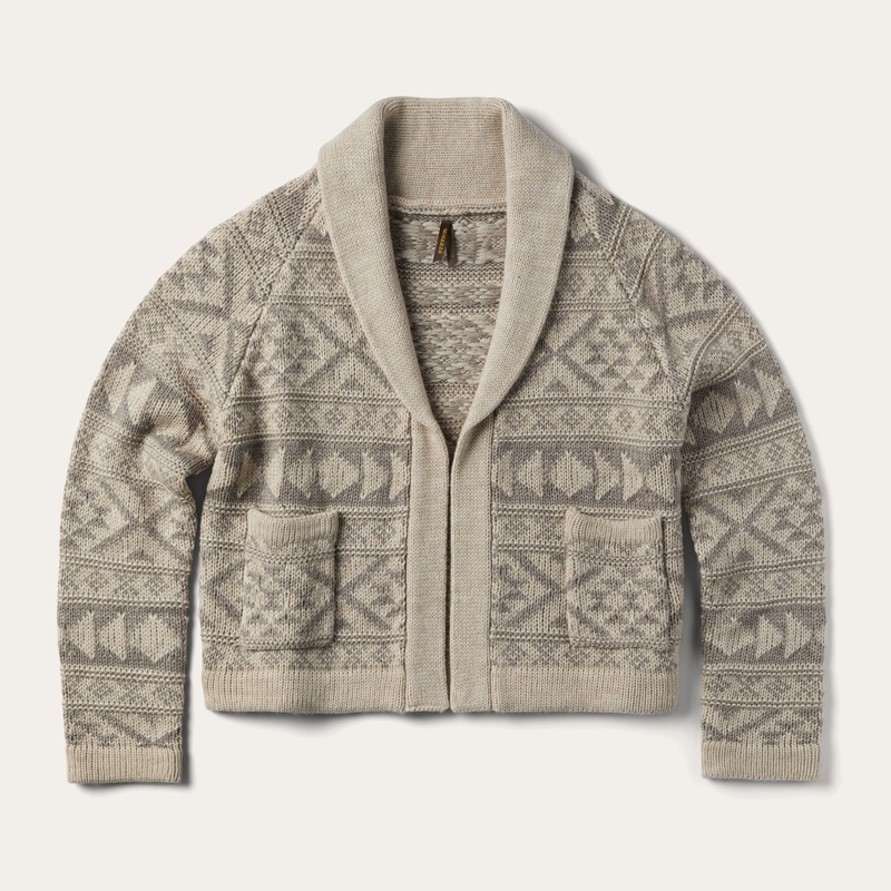 Cropped Shawl Collar Cardigan Brown XS