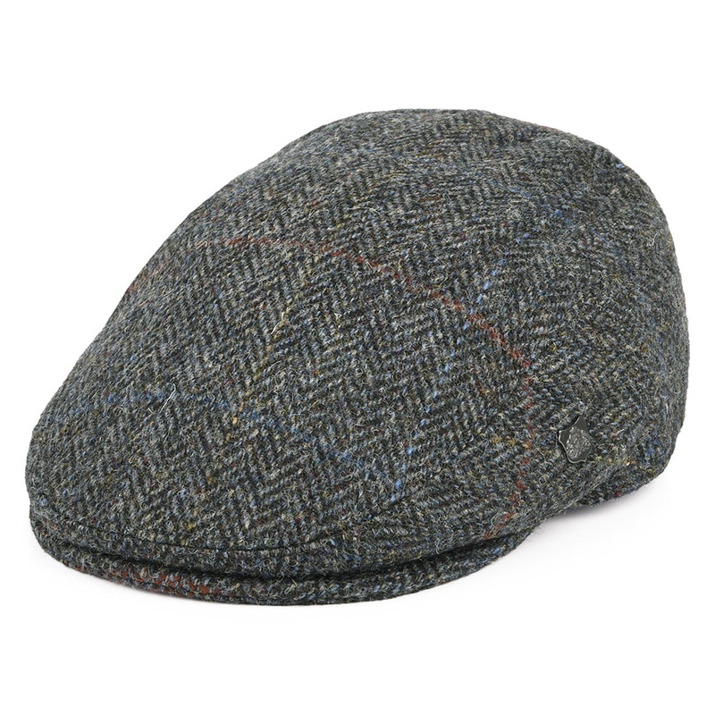 Failsworth Hats HARRIS TWEED Windowpane Herringbone Stornoway Flat Cap – Grey Mix 55