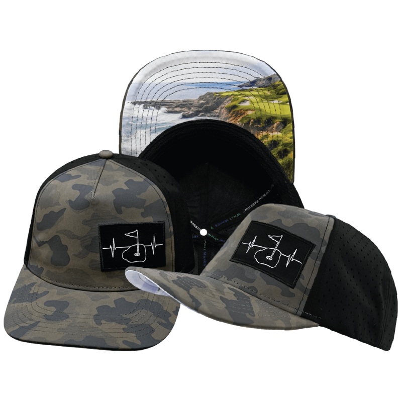 Golf Hat – Trucker Hat – Soft Charcoal Camo / Black – Laser Mesh