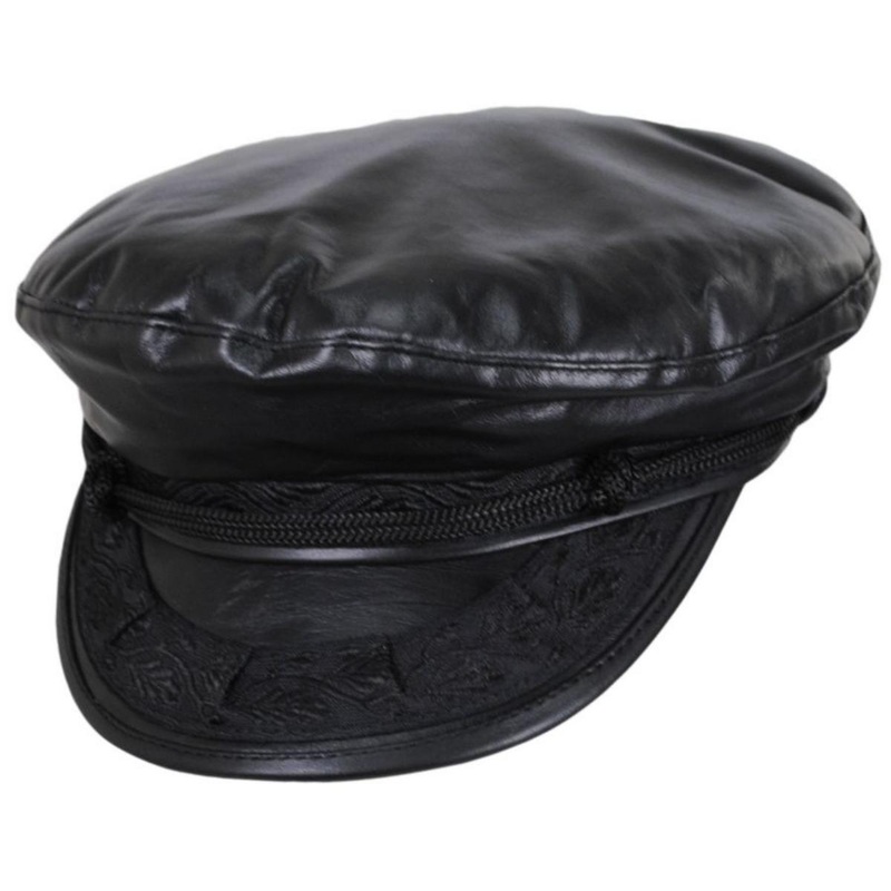 Leather Greek Fisherman Cap BLACK S