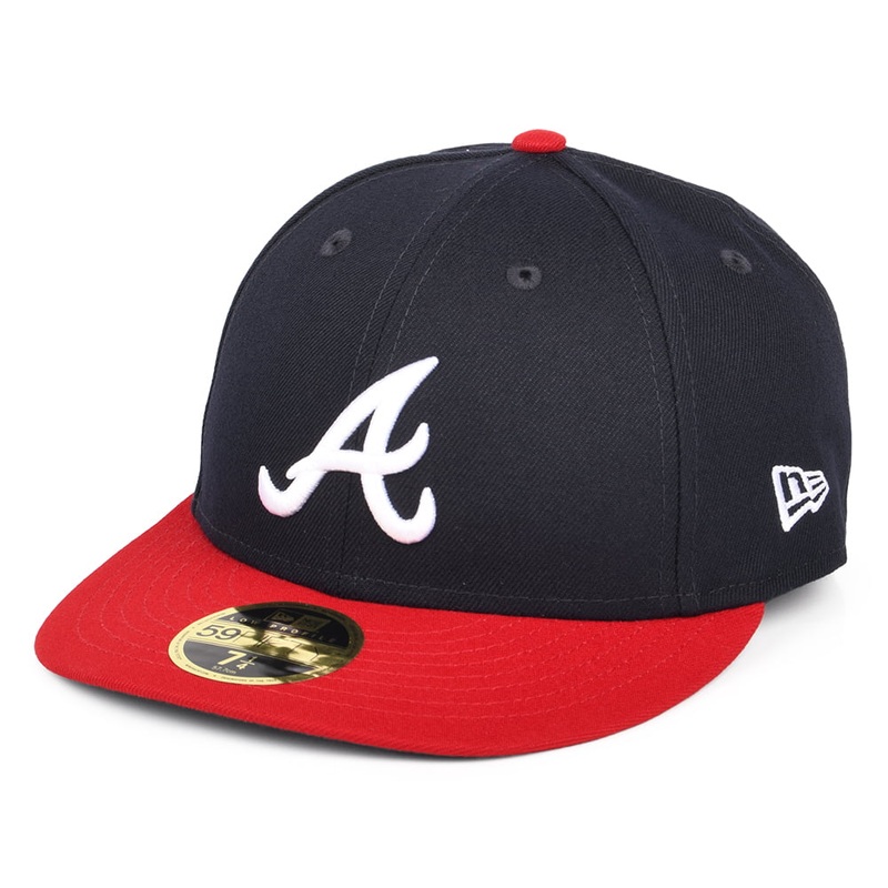 New Era 59FIFTY Atlanta Braves Low Profile Baseball Cap – MLB On Field AC Perf – Navy-Red 7