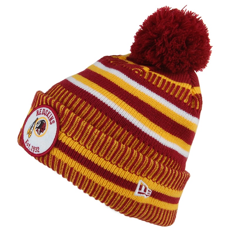 New Era Washington Redskins Bobble Hat – NFL On Field Knit – Burgundy-Yellow 1-Size