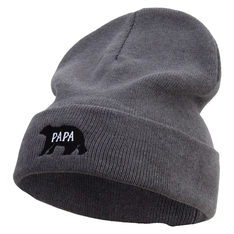 PaPa Bear Design Embroidered Big Size Superior Cotton Long Knitting Beanie Grey XL-3XL