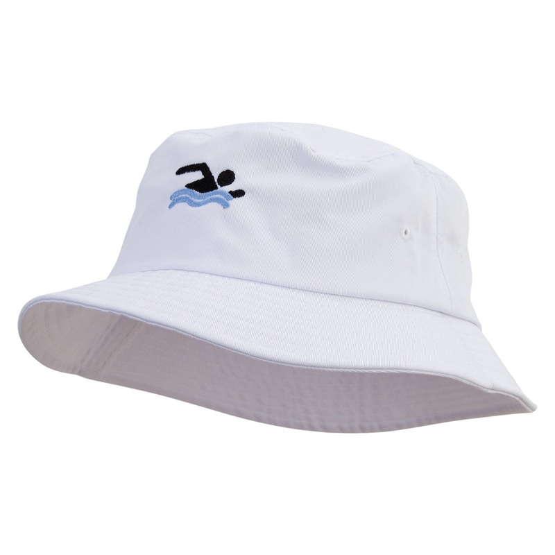 Simple Swimming Icon Embroidered Big Size Cotton Blend Twill Bucket Hat White XL-2XL