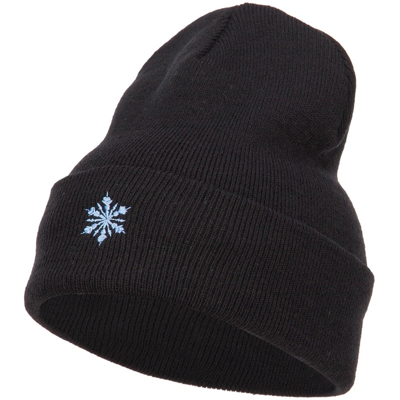 Snowflake Embroidered Long Beanie Black One Size