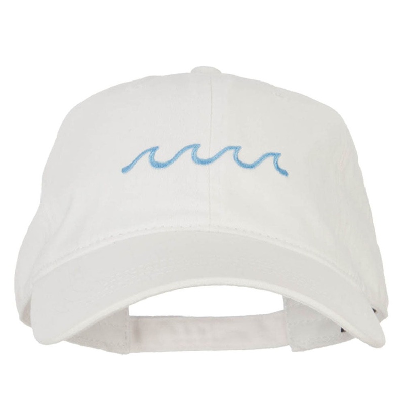 Wave Embroidered Washed Buckle Cap White One Size