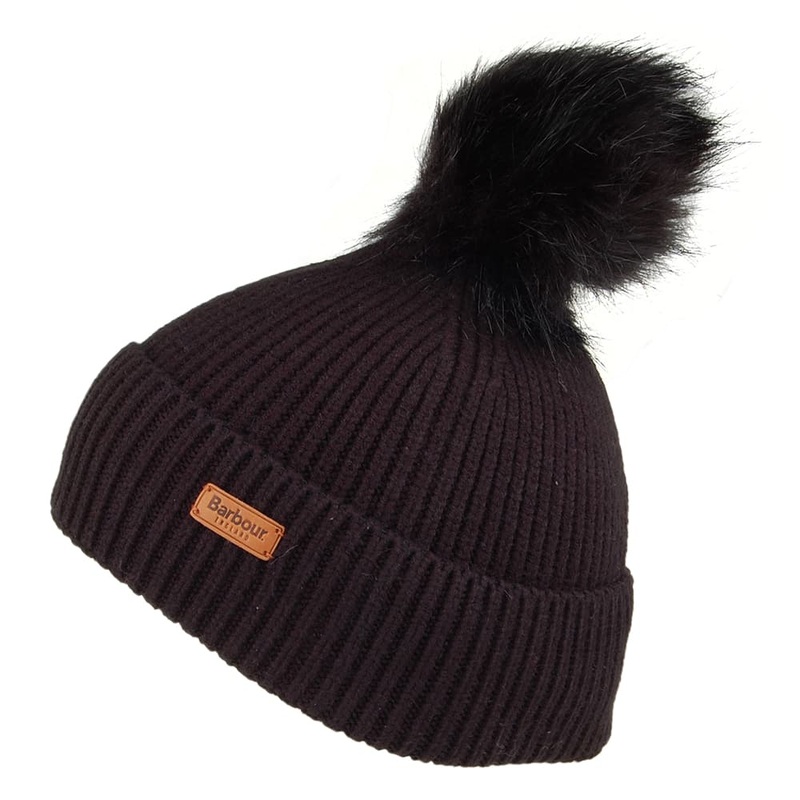 Barbour Hats Dover Faux Fur Pom Bobble Hat – Black 1-Size